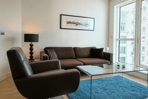 Elegant Vauxhall executive living room with modern furniture and natural light.