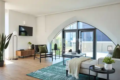 Bright living space with contemporary decor and natural light.