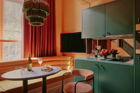 Modern kitchen in a cozy apartment at Kensington Cromwell Road Aparthotel.