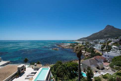 Stunning view of Camps Bay coastline and ocean from Cape Town aparthotel.