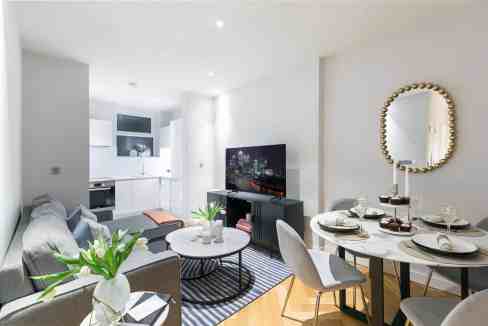 Interior view of Camden Town Arlington Apartments with contemporary furniture and bright, open layou.