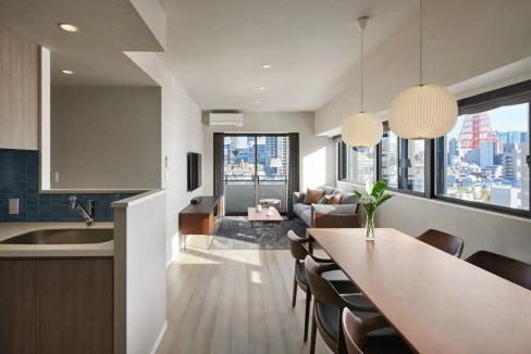 Bright, modern Tokyo apartment with open-plan living and dining area.