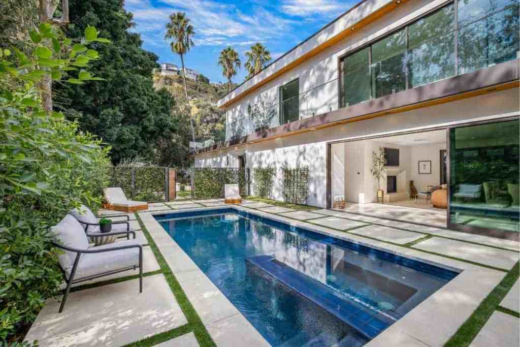 Modern Hollywood Hills villa with private pool and outdoor lounge.