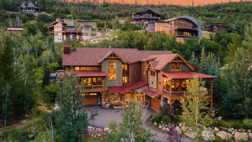 Elegant mountain lodge with wooden architecture in Steamboat.